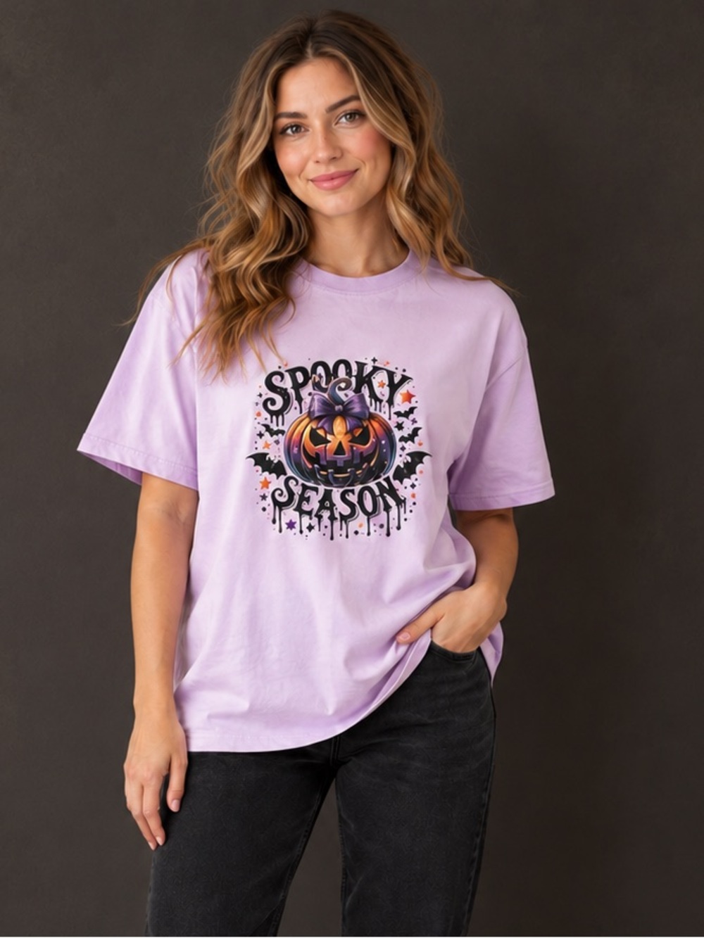 Pink Spooky Season Pumpkin Halloween Cute Dark Graphic T-Shirt Goth
